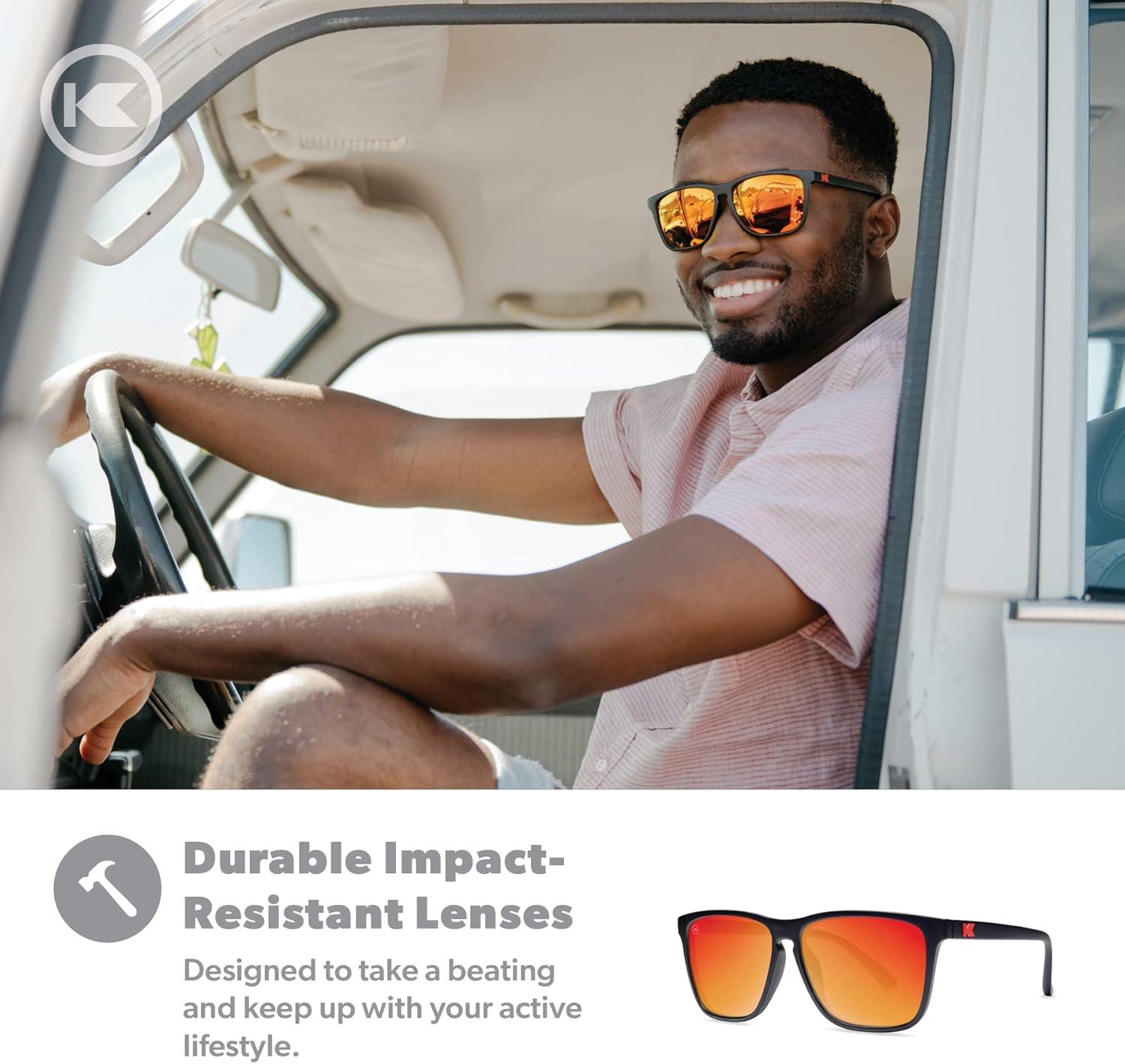 imageKnockaround Fast Lanes and Sport Polarized Sunglasses for Men ampamp Women  Impact Resistant Lenses ampamp Full UV400 ProtectionMatte Black  Red Sunset