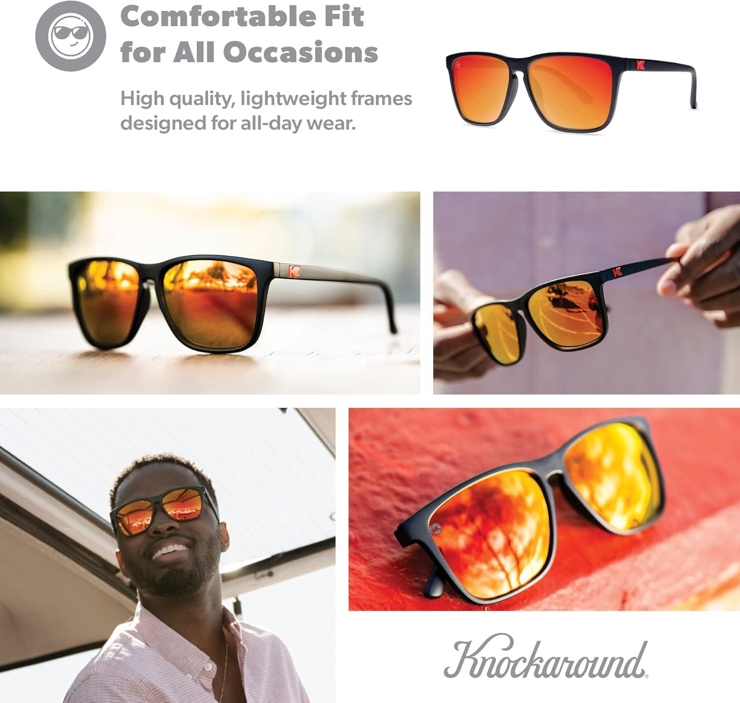 imageKnockaround Fast Lanes and Sport Polarized Sunglasses for Men ampamp Women  Impact Resistant Lenses ampamp Full UV400 ProtectionMatte Black  Red Sunset