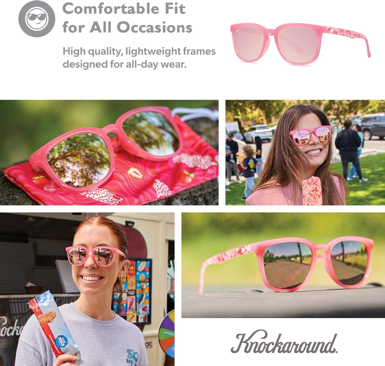 imageKnockaround Paso Robles Polarized Sunglasses for Women ampamp Men  Impact Resistant Lenses ampamp Full UV400 ProtectionStrawberry Cake Pop