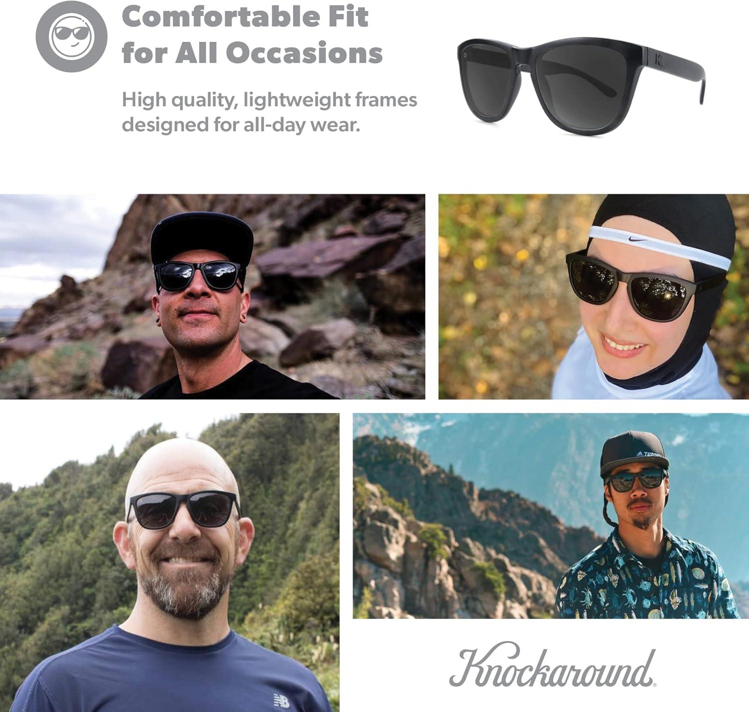 imageKnockaround Premiums and Sport Polarized Sunglasses for Men ampamp Women Impact Resistant Lenses ampamp Full UV400 ProtectionBlack on Black Smoke