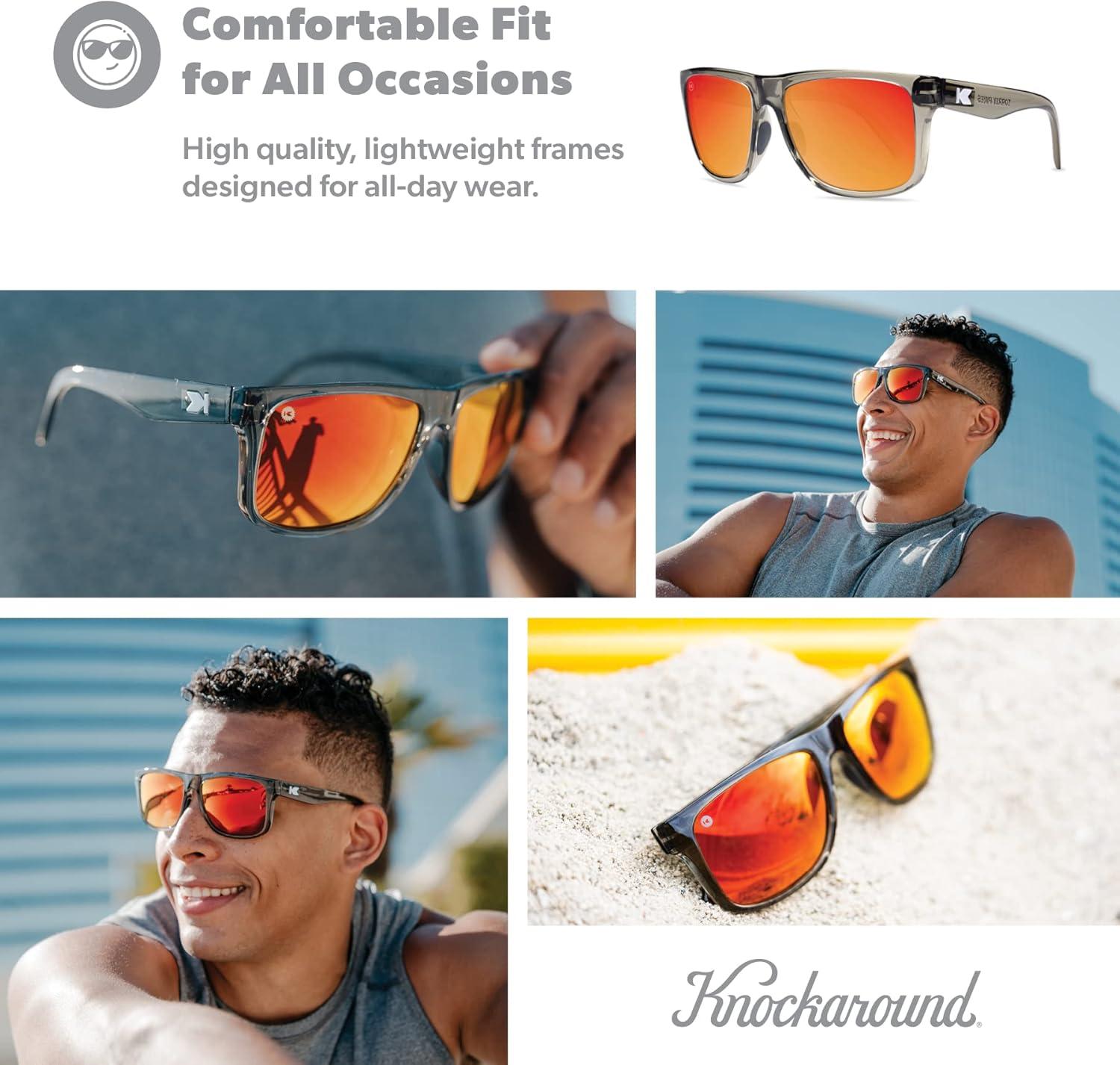 imageKnockaround Torrey Pines and Sport Polarized Sunglasses for Men ampamp Women  Impact Resistant Lenses ampamp Full UV400 ProtectionClear Grey  Red Sunset