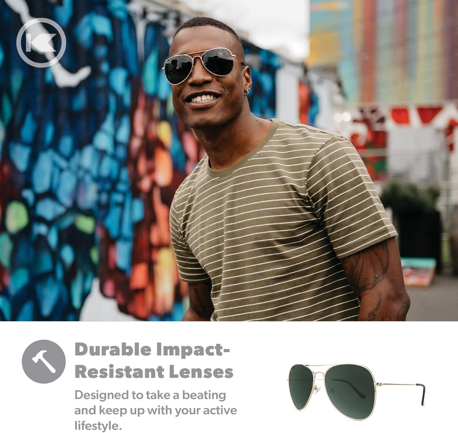 imageKnockaround Mile Highs Polarized Sunglasses Aviator Sunglasses with Full UV400 Protection ampamp Impact Resistant LensesGold Aviator Green