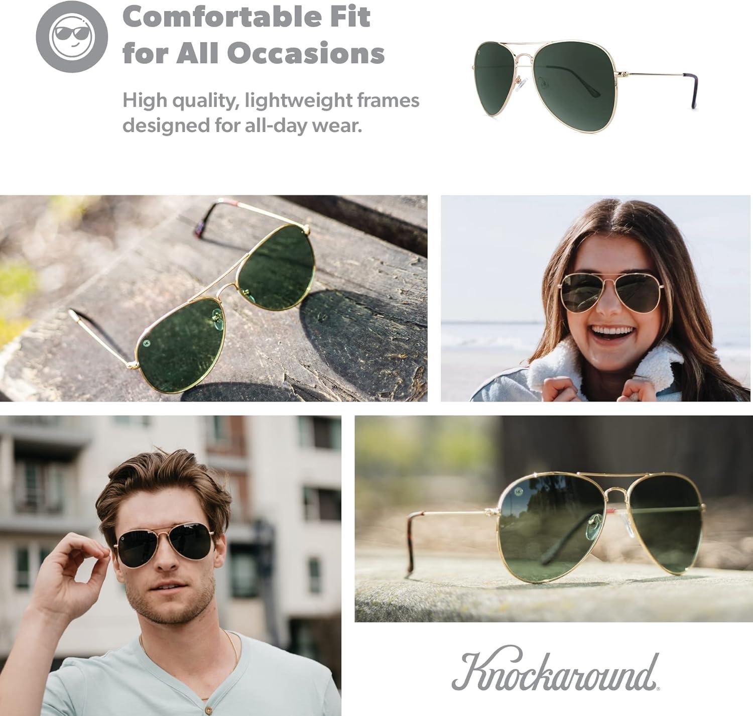 imageKnockaround Mile Highs Polarized Sunglasses Aviator Sunglasses with Full UV400 Protection ampamp Impact Resistant LensesGold Aviator Green