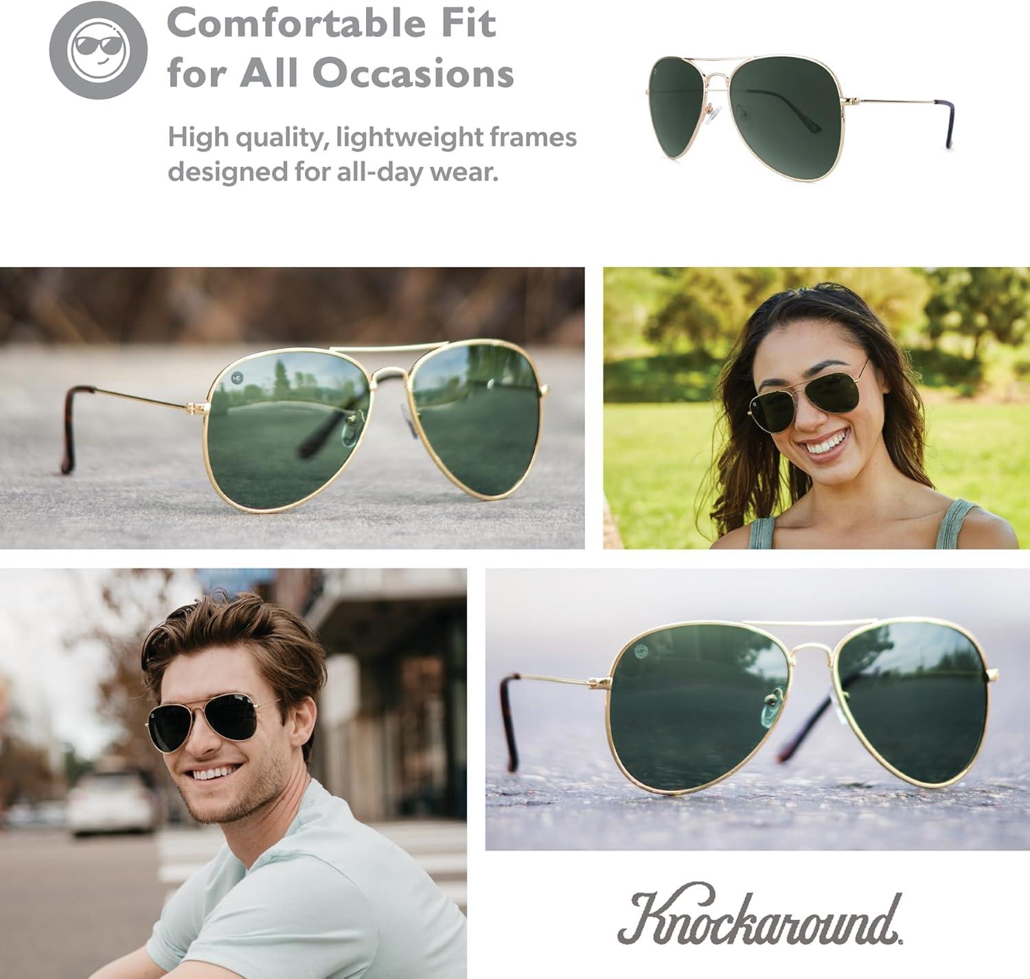 imageKnockaround Mile Highs Polarized Sunglasses Aviator Sunglasses with Full UV400 Protection ampamp Impact Resistant LensesGold Aviator Green SmallMedium