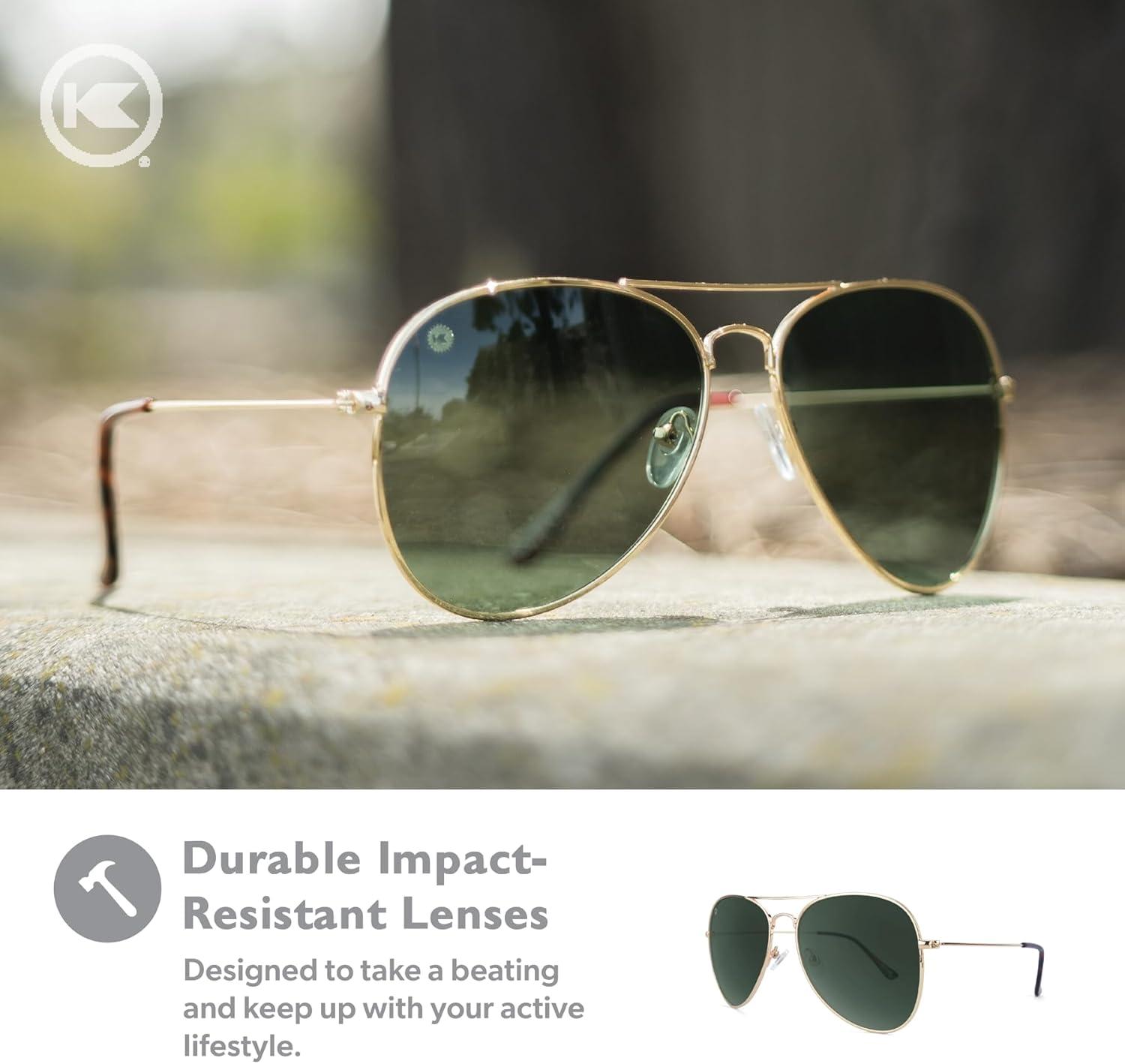 imageKnockaround Mile Highs Polarized Sunglasses Aviator Sunglasses with Full UV400 Protection ampamp Impact Resistant LensesGold Aviator Green SmallMedium