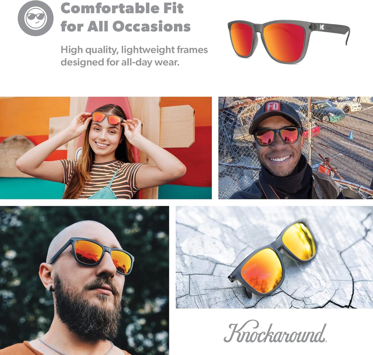 image:imageKnockaround Classics Polarized Sunglasses for Men amp Women UV400 ProtectionFrosted Grey Red Sunset